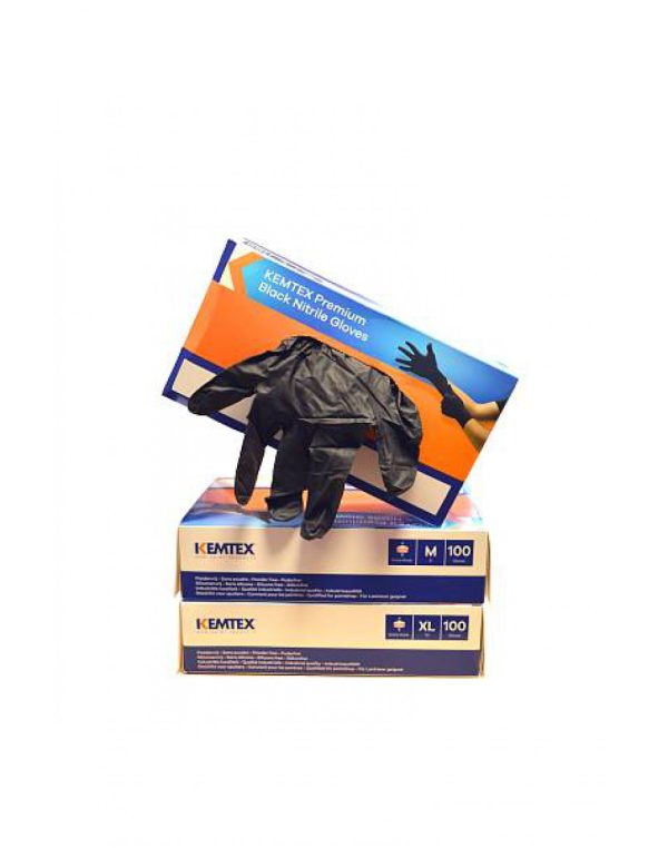 KEMTEX PREMIUM ZWARTE NITRIL HANDSCHOEN 8(M) 100ST